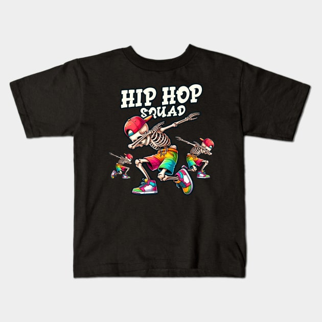 Hip Hop Squad – Vibrant Dabbing Skeleton Dab Dance Kids T-Shirt by Infinitee Shirts